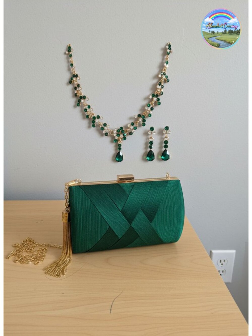 Polyester Clutch Purse with Crystal Necklace & Earrings Set Evening Party